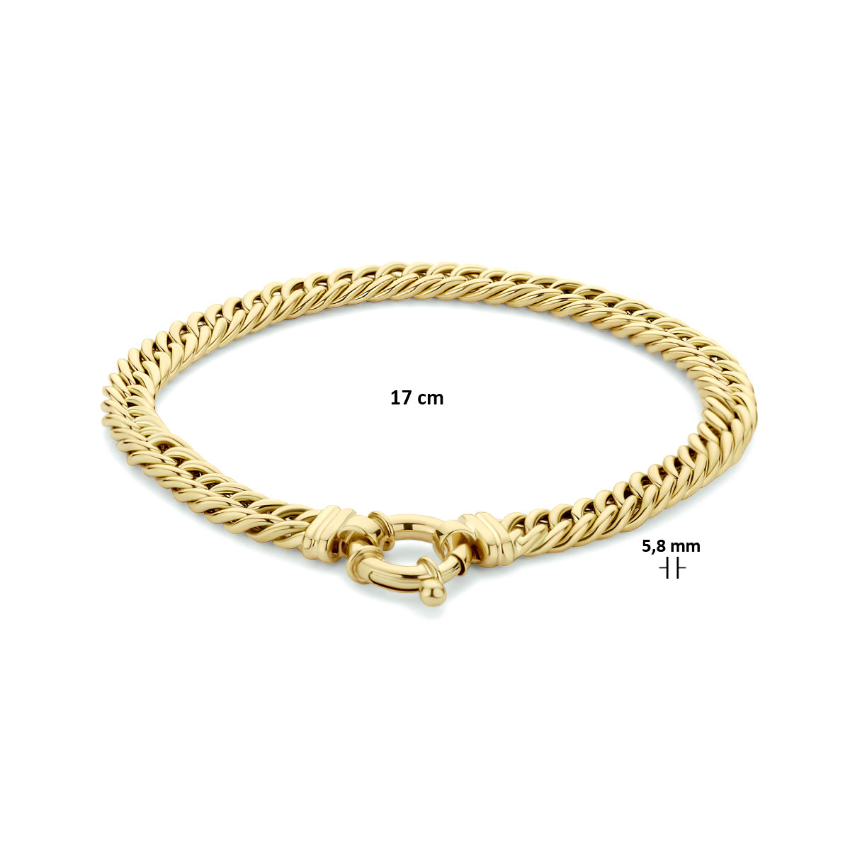 Armband gourmette groot veerslot 5,8 mm 17 cm 14K geelgoud