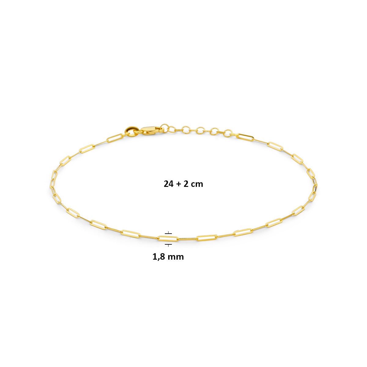 Enkelbandje 1,8 mm 24 + 2 cm 14K geelgoud