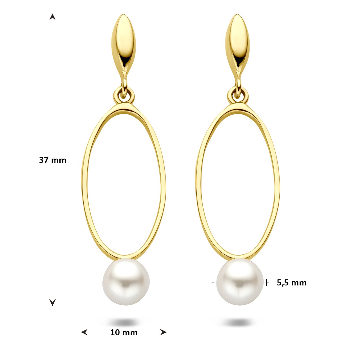 Hangende oorbellen parel 37 mm 14K geelgoud