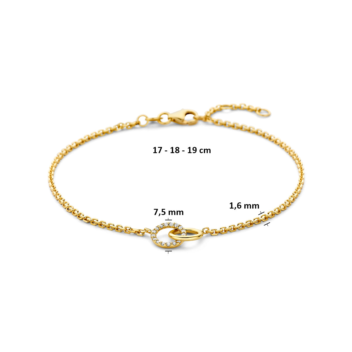 Armband rondjes lab grown diamant 0.09ct g vs 17 - 18 - 19 cm 14K geelgoud