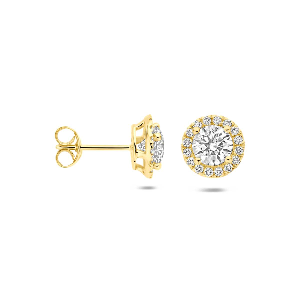 Fantasy Collection Oorknoppen lab grown diamant 14K geelgoud 1.77ct (2x 0.885ct) g vs 9 mm - afbeelding 3