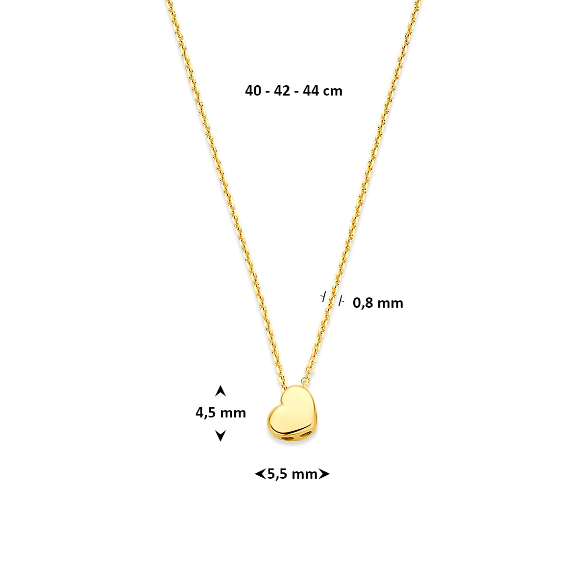 Fantasy Collection Collier hartje 14K geelgoud 40 - 42 - 44 cm - afbeelding 4