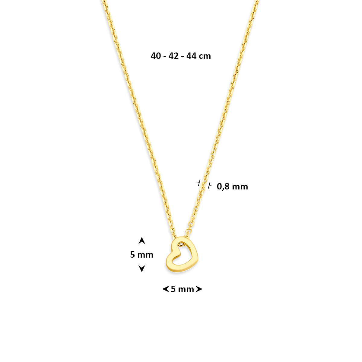 Fantasy Collection Collier hartje 14K geelgoud 40 - 42 - 44 cm - afbeelding 4