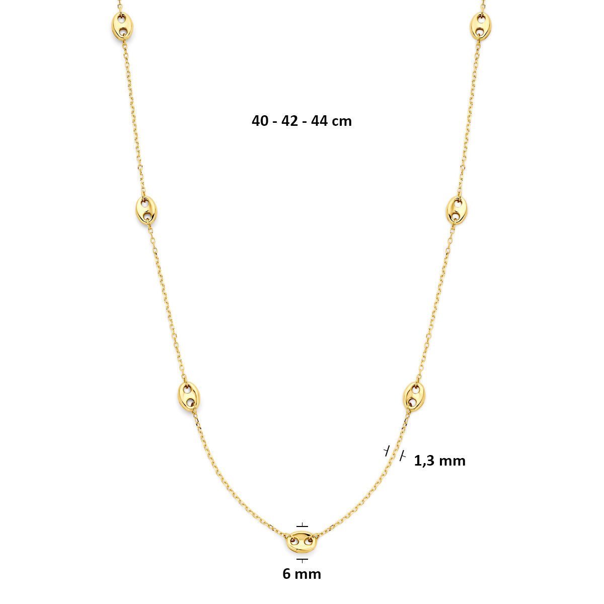 Fantasy Collection Collier koffieboon 14K geelgoud 40 - 42 - 44 cm - afbeelding 4