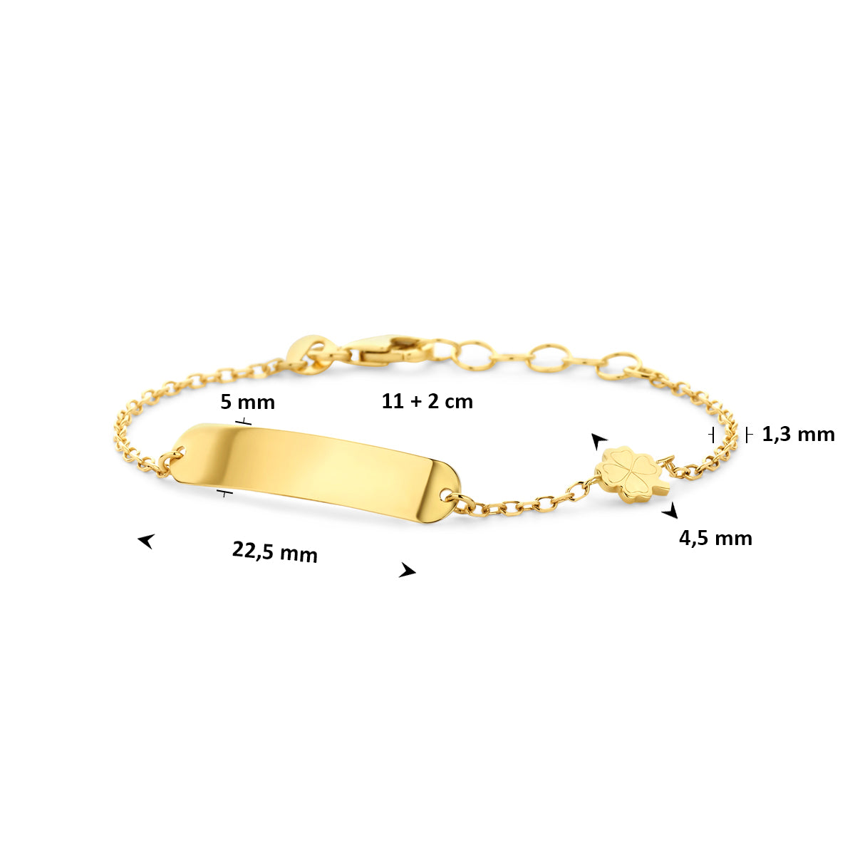 Graveerarmband klavertje 14K geelgoud 11 + 2 cm
