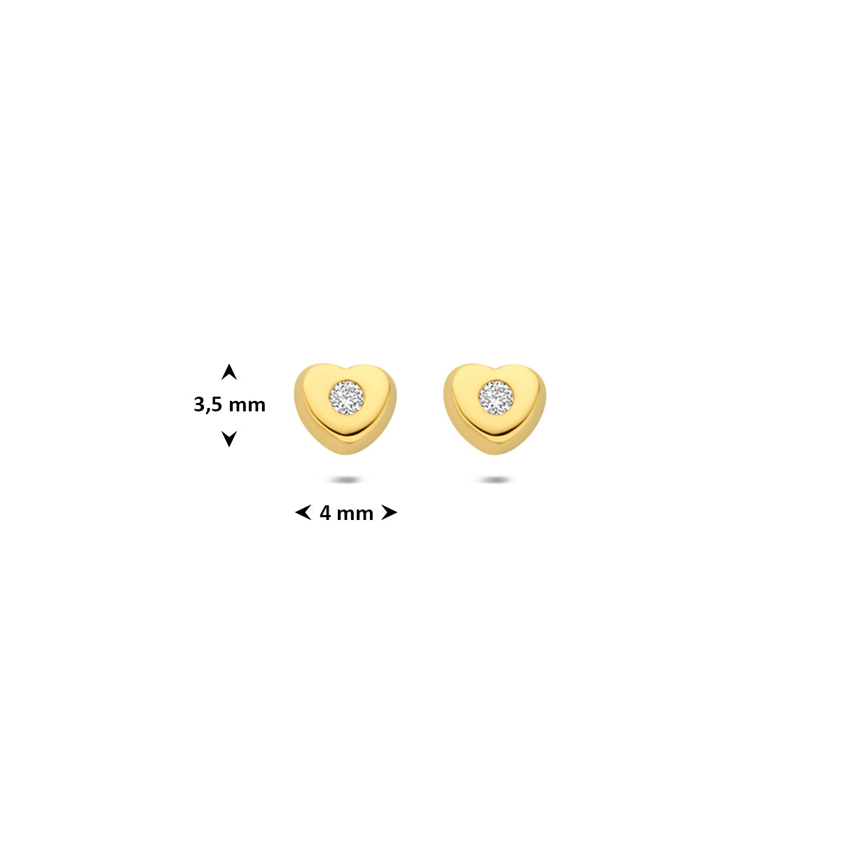 Oorknoppen hartje lab grown diamant 0.03ct (2x 0.015ct) f vs 14K geelgoud 3,5 mm
