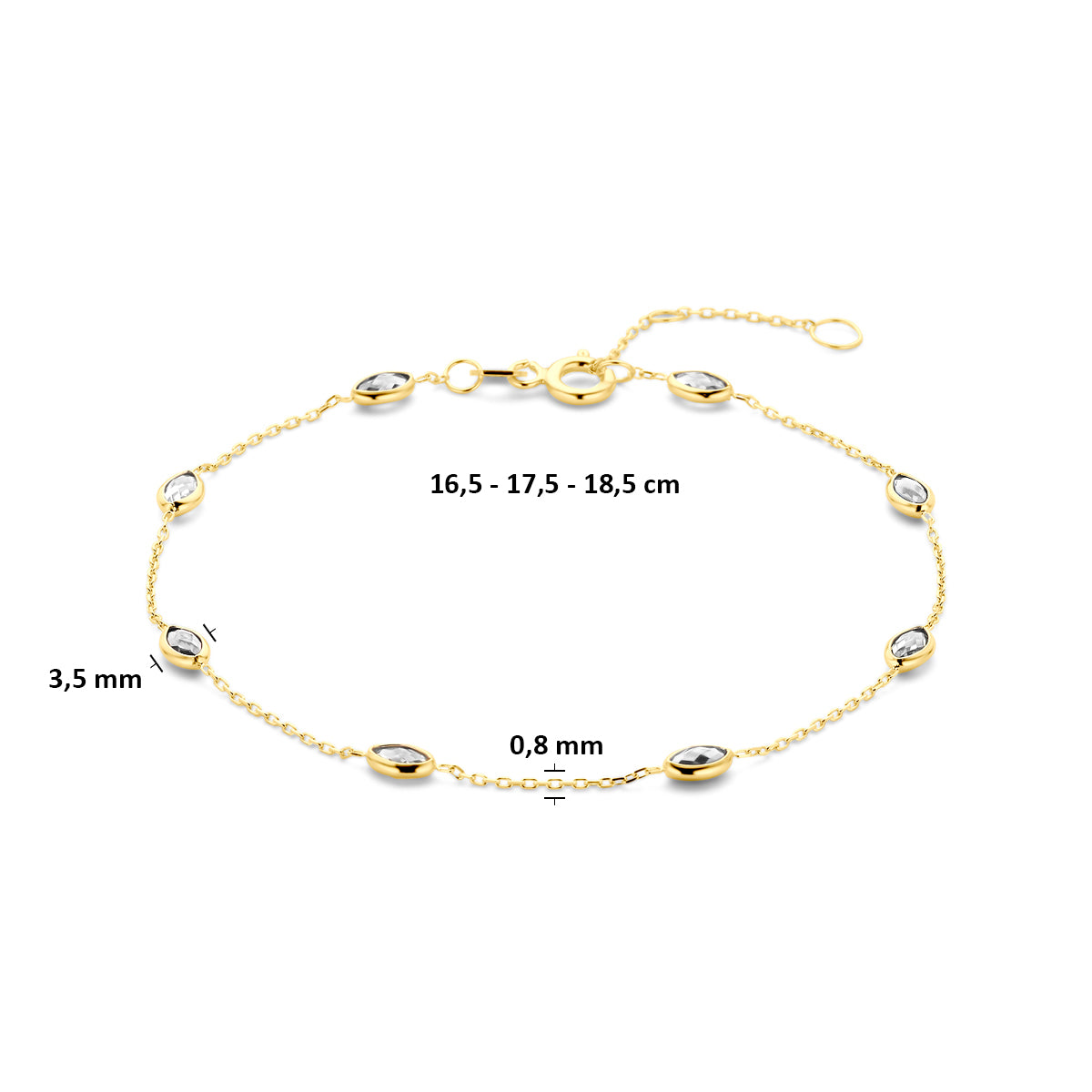 Armband zirkonia 16,5 - 17,5 - 18,5 cm 14K geelgoud