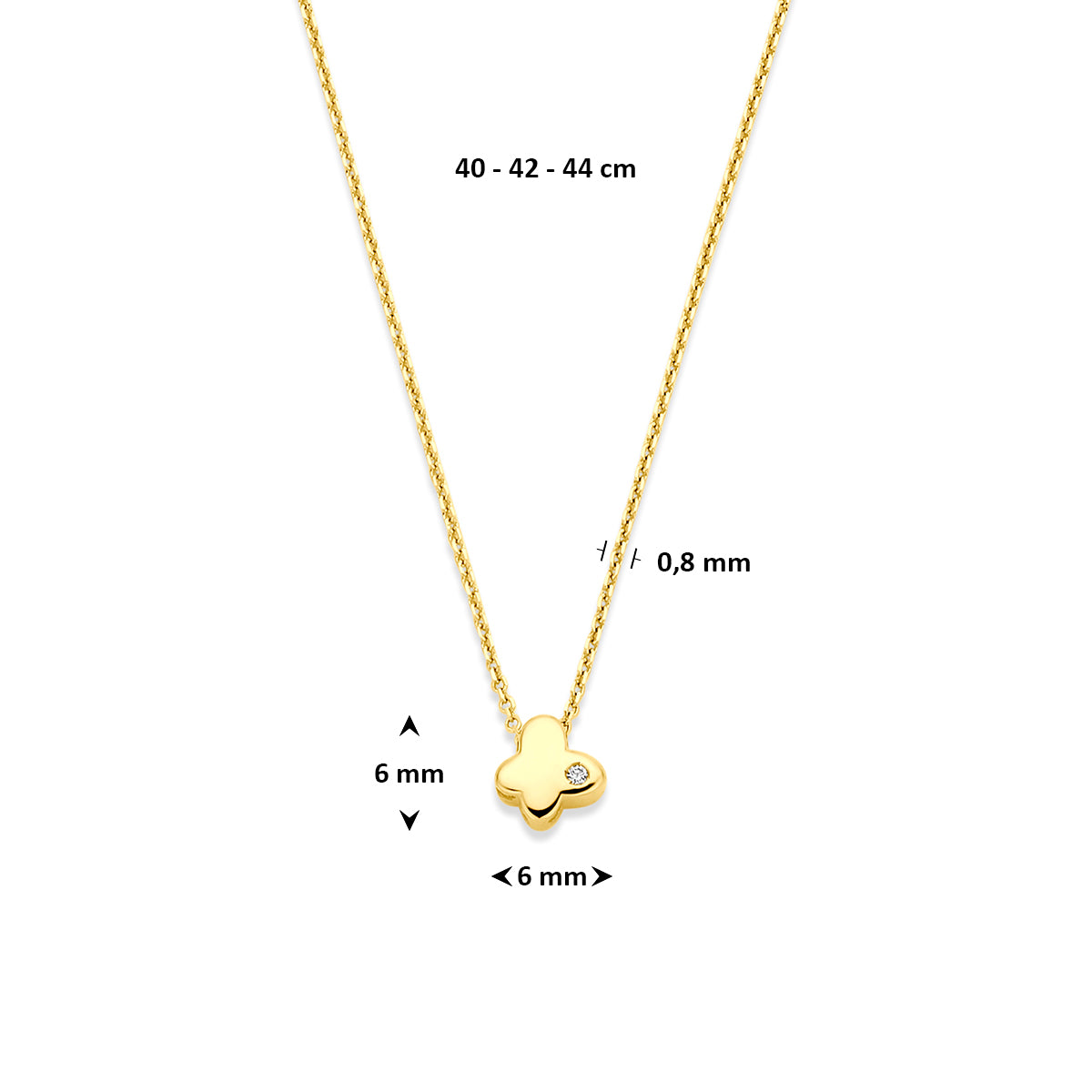 Fantasy Collection Collier vlinder lab grown diamant 14K geelgoud 0.01ct f vs 40 - 42 - 44 cm - afbeelding 4