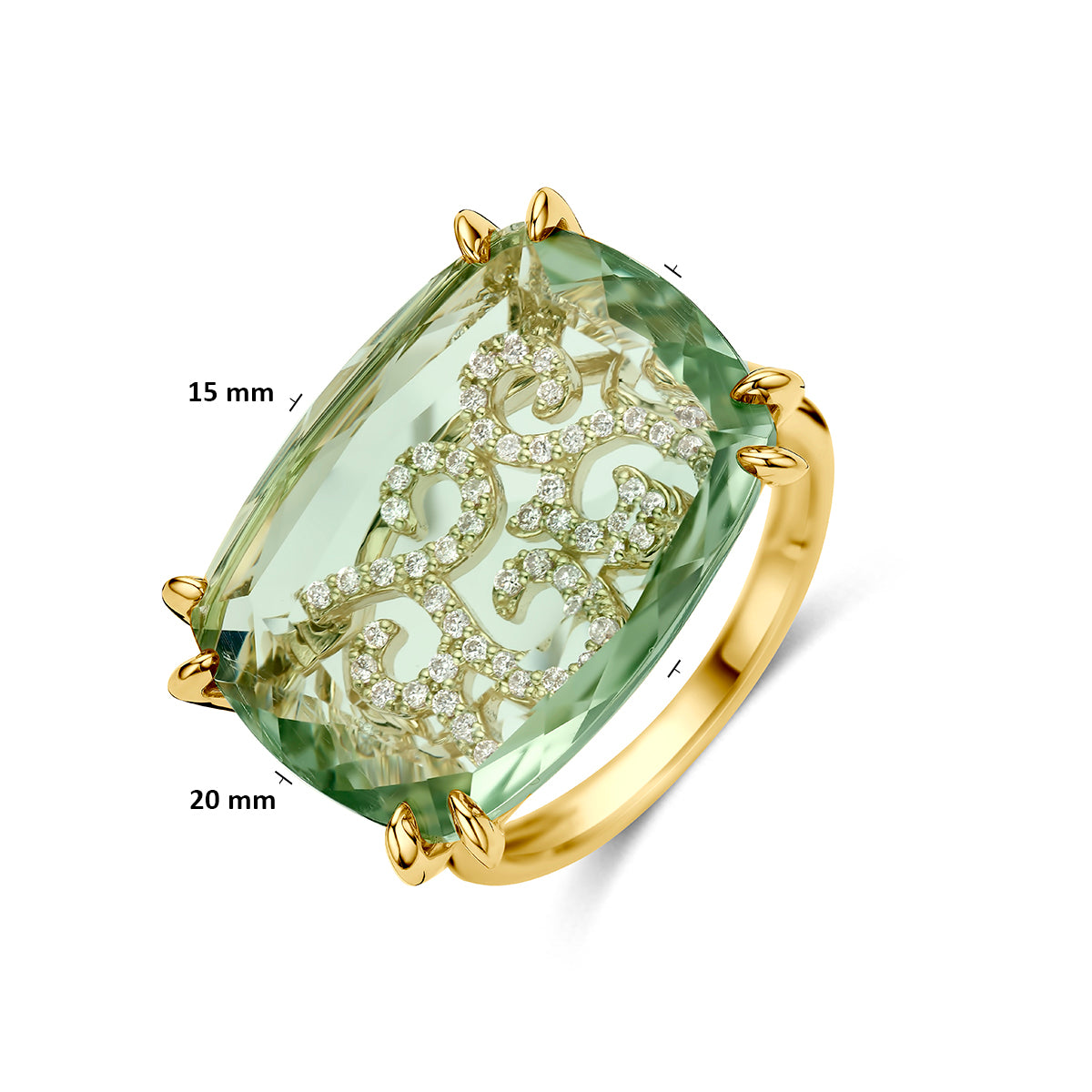 Ring groen amethist en diamant 0.79ct h si 14K geelgoud