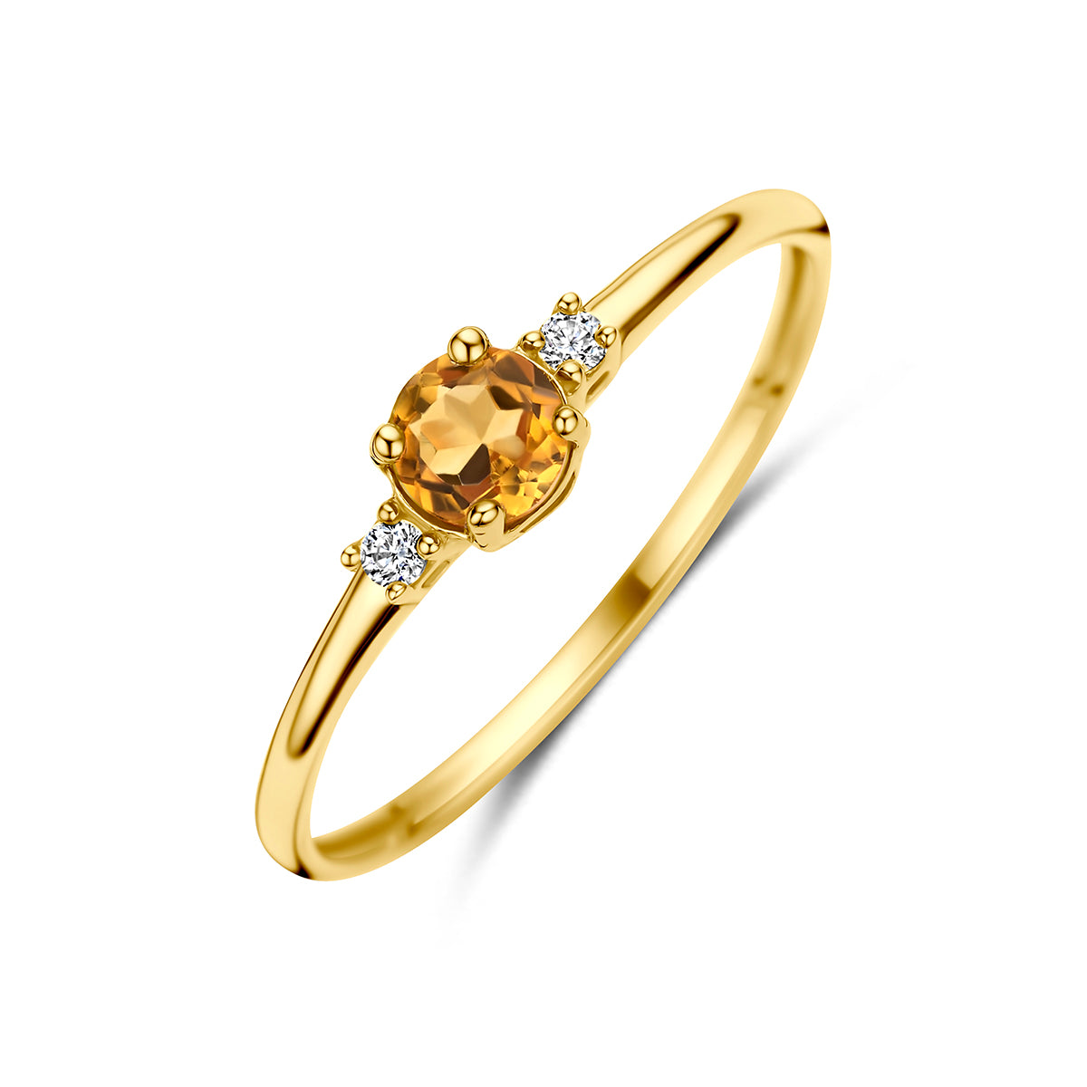 Ring citrien en zirkonia 14K geelgoud