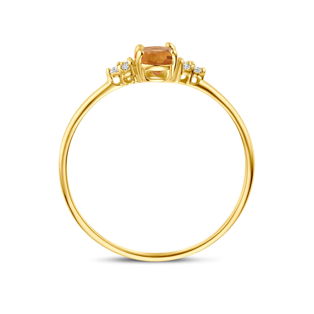 Ring citrien en zirkonia 14K geelgoud geel, wit