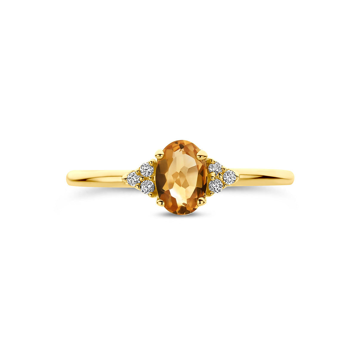 Ring citrien en zirkonia 14K geelgoud geel, wit