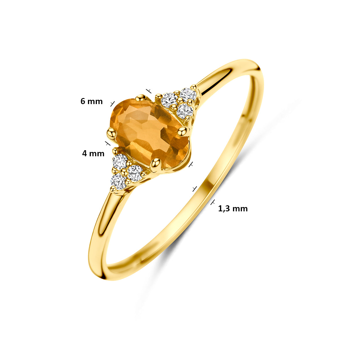 Ring citrien en zirkonia 14K geelgoud geel, wit