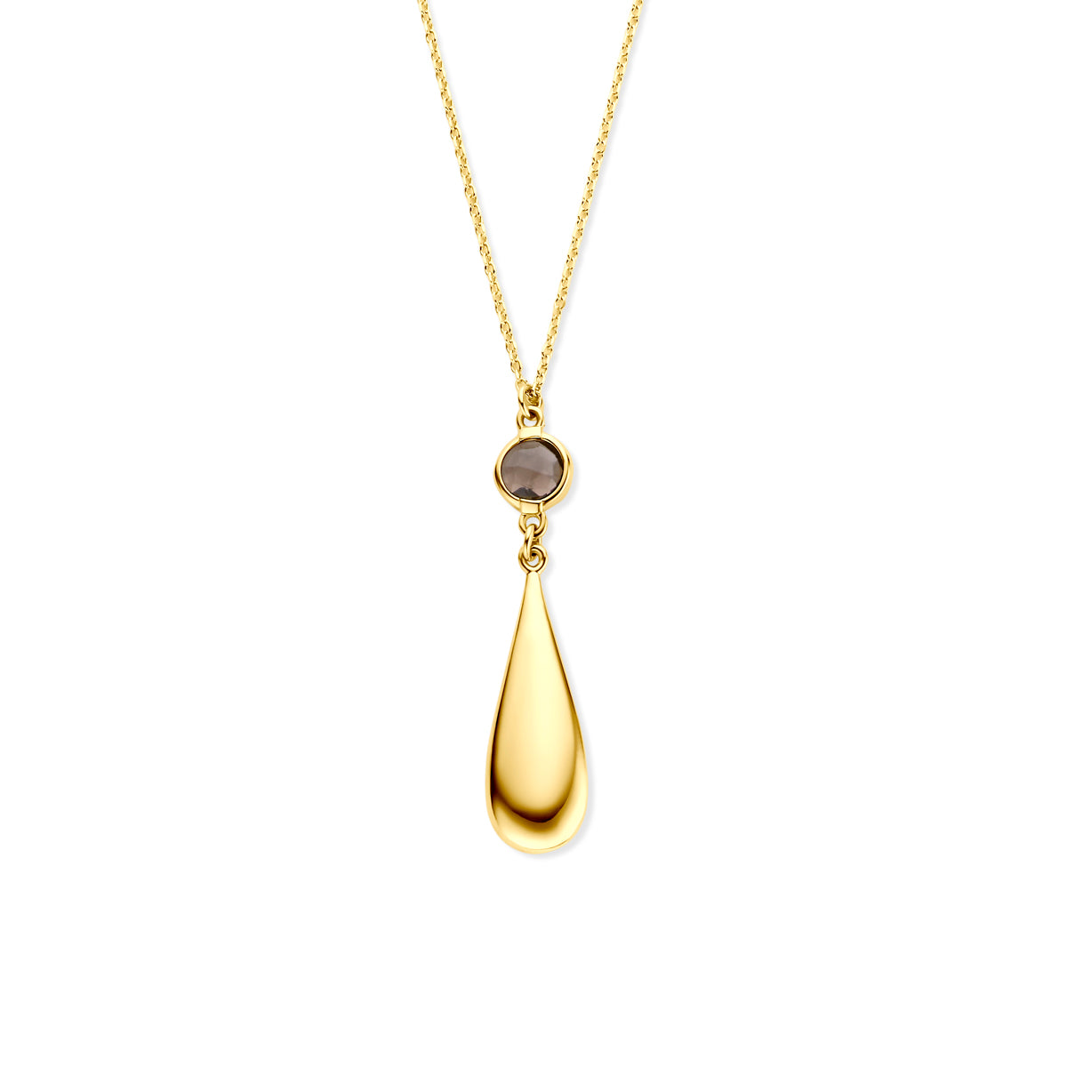 Fantasy Collection Collier druppel en rookkwarts 14K geelgoud 41 - 43 - 45 cm