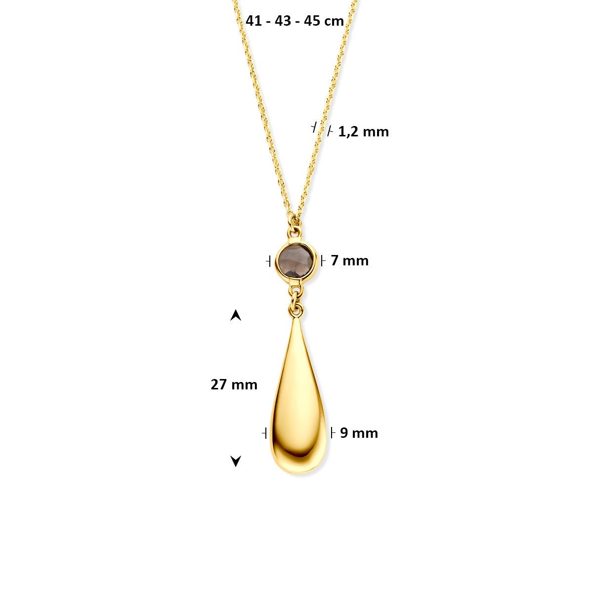 Fantasy Collection Collier druppel en rookkwarts 14K geelgoud 41 - 43 - 45 cm - afbeelding 4