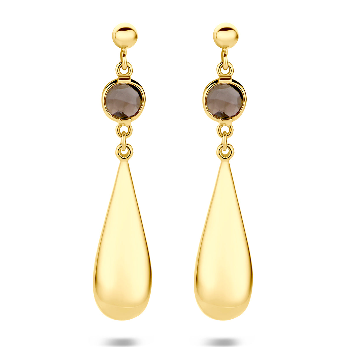 Fantasy Collection Oorhangers druppel en rookkwarts 14K geelgoud 45 mm