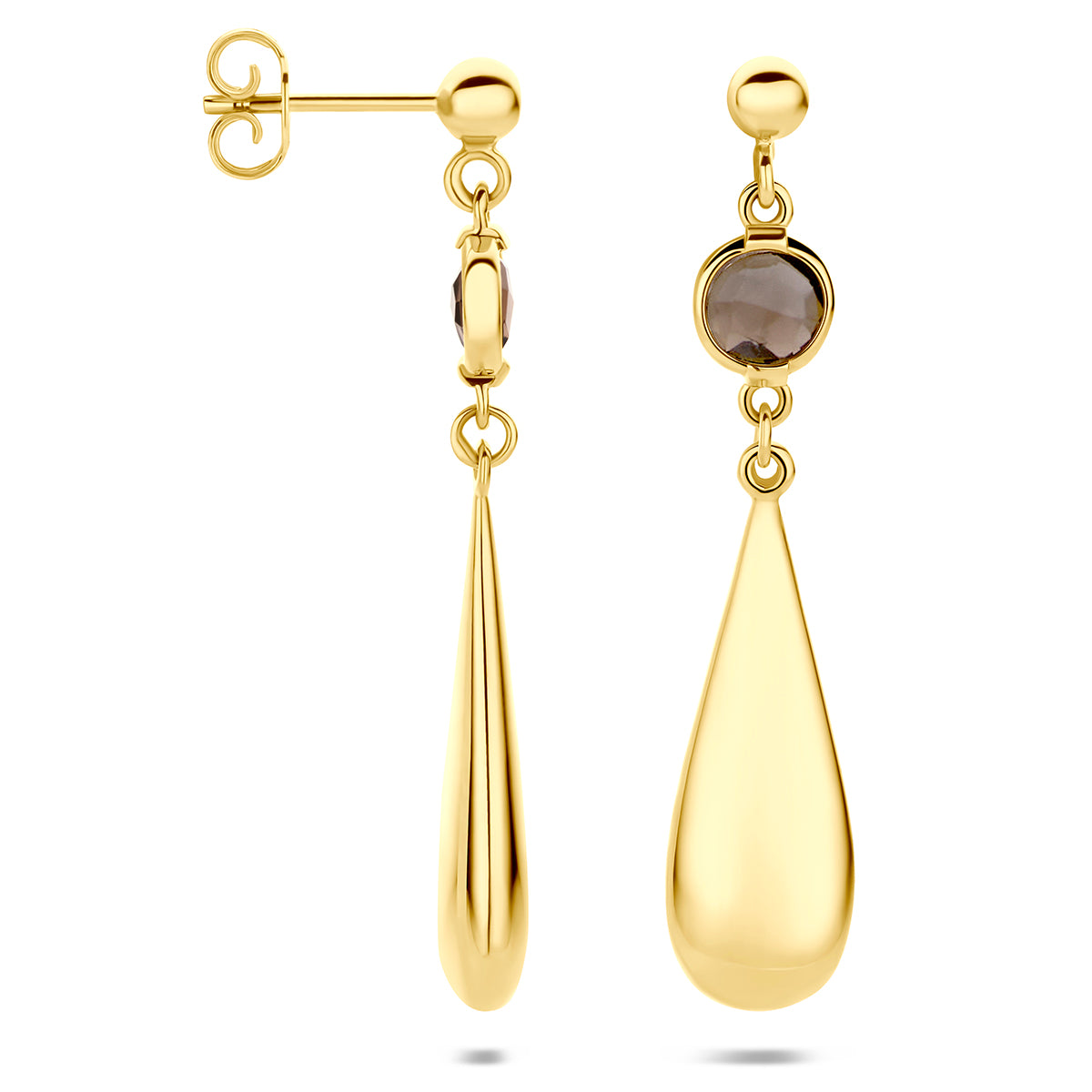 Fantasy Collection Oorhangers druppel en rookkwarts 14K geelgoud 45 mm - afbeelding 3