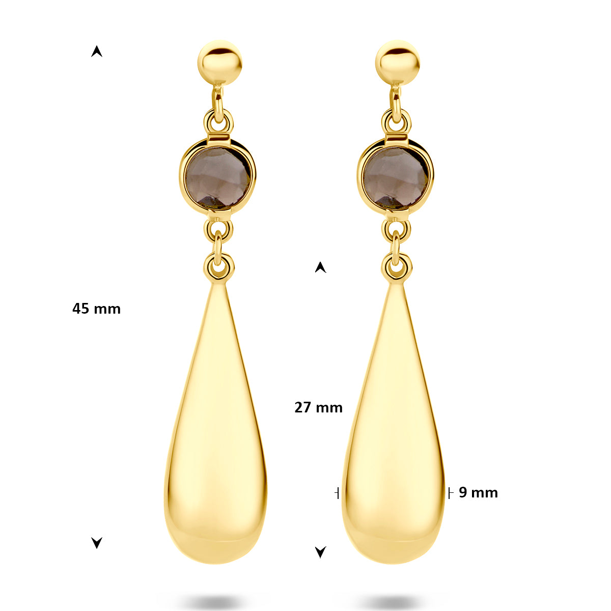 Fantasy Collection Oorhangers druppel en rookkwarts 14K geelgoud 45 mm - afbeelding 4