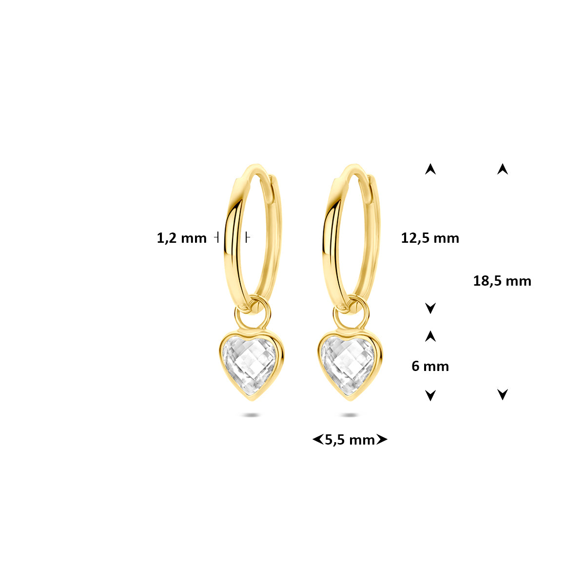 Fantasy Collection Oorringen hartje zirkonia 14K geelgoud 18,5 mm - afbeelding 4