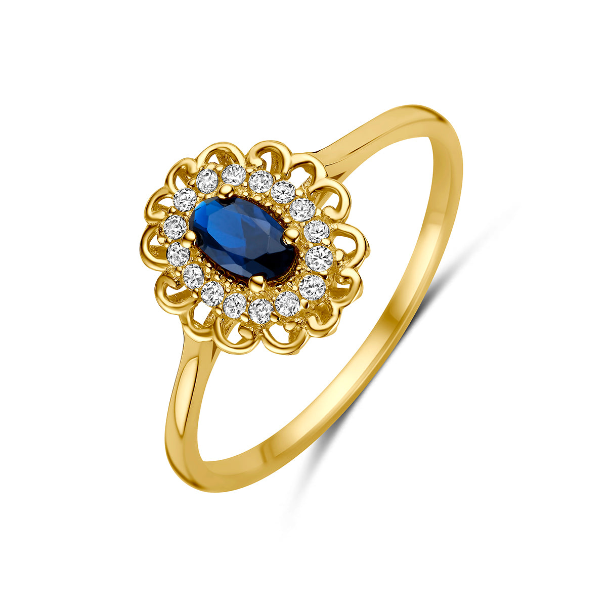 Fantasy Collection Ring blauw en wit zirkonia 14K geelgoud