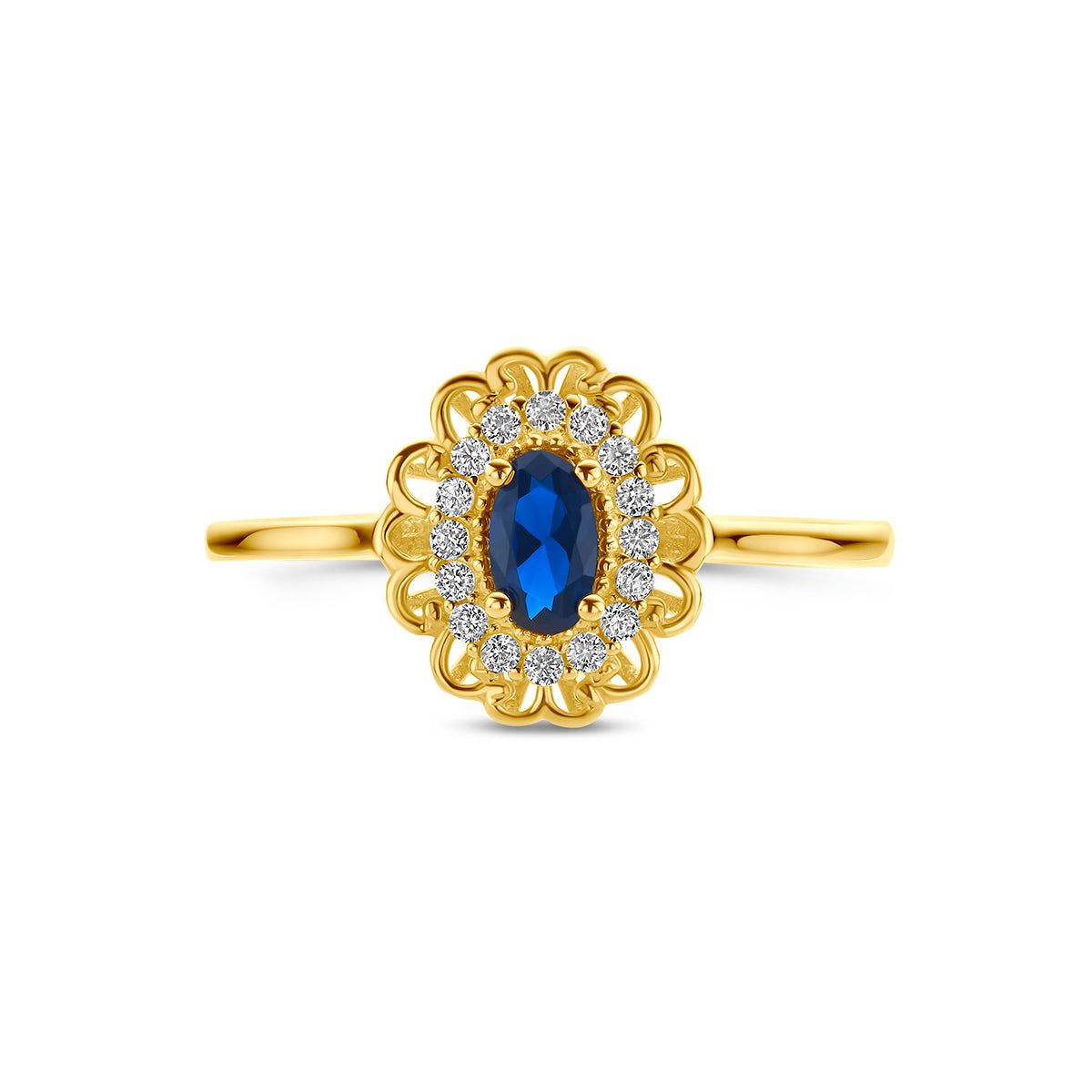 Fantasy Collection Ring blauw en wit zirkonia 14K geelgoud - afbeelding 4