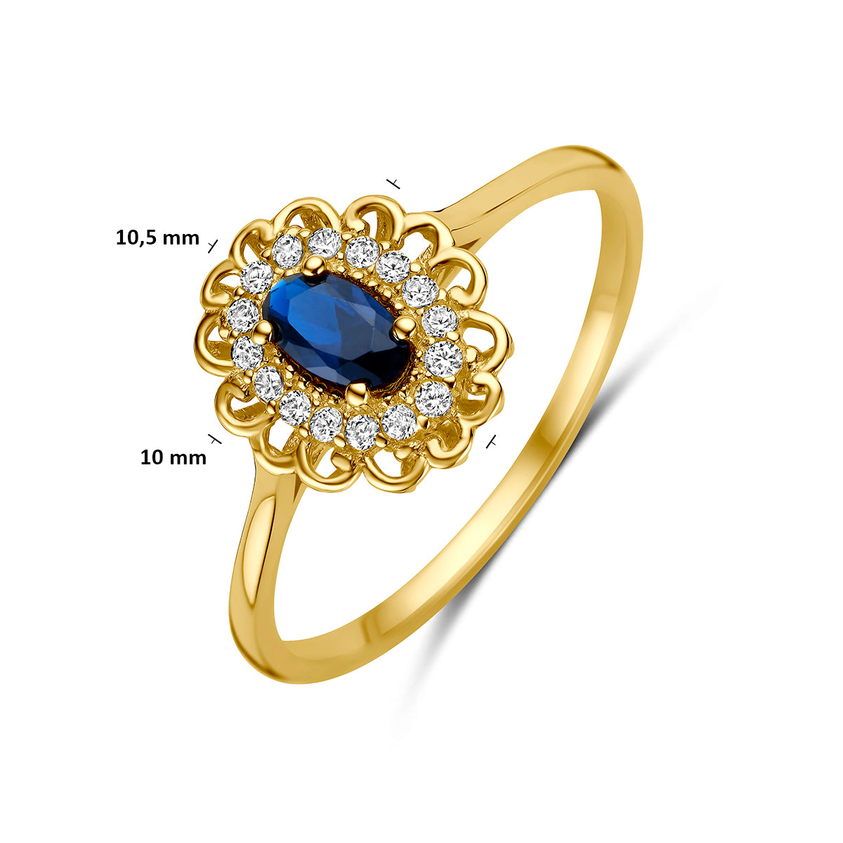 Fantasy Collection Ring blauw en wit zirkonia 14K geelgoud - afbeelding 5