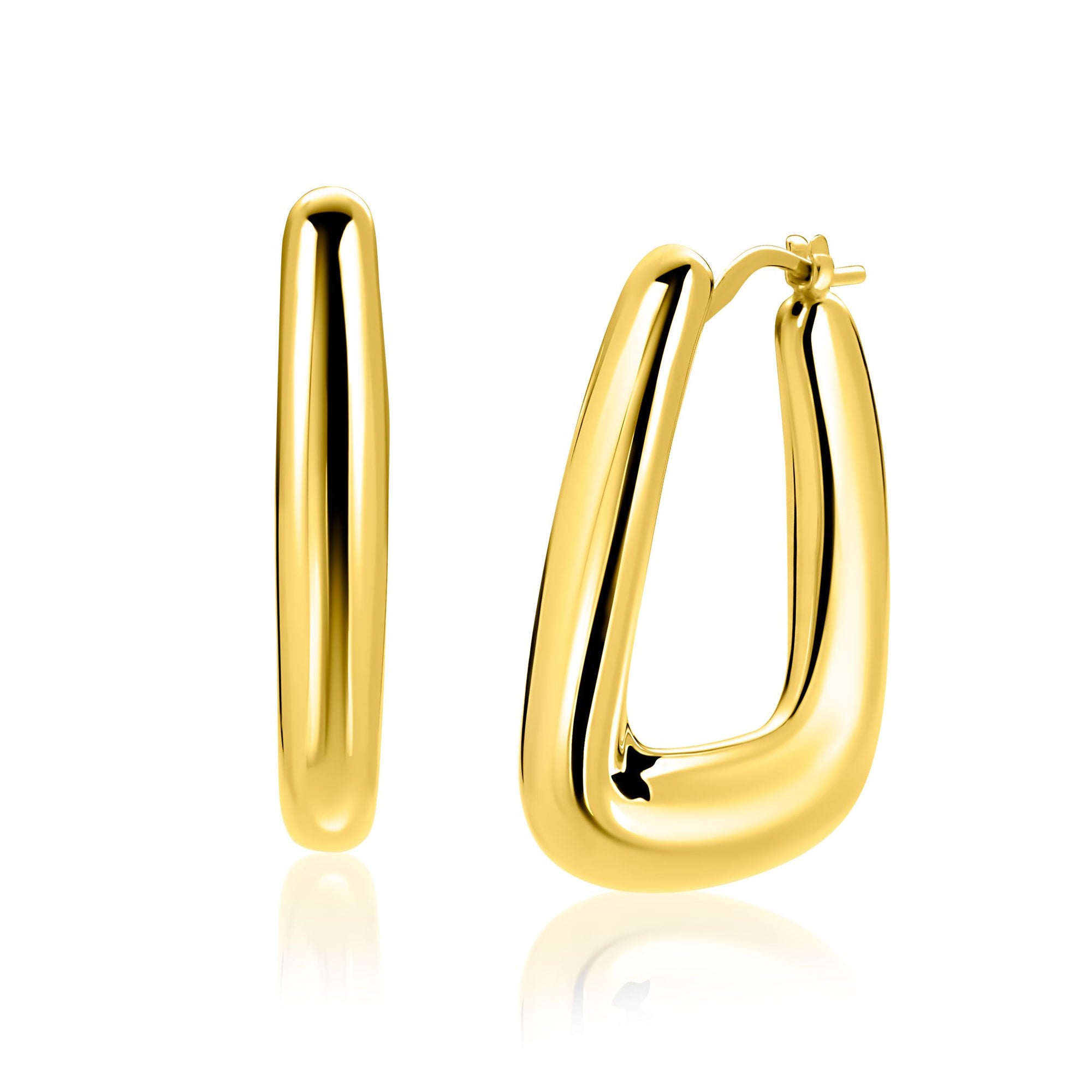 ZINZI gold plated zilveren oorringen met brede buis en rechthoekig model, handige bovensluiting 33mm ZIO2748G - PansiteNederland.nl
