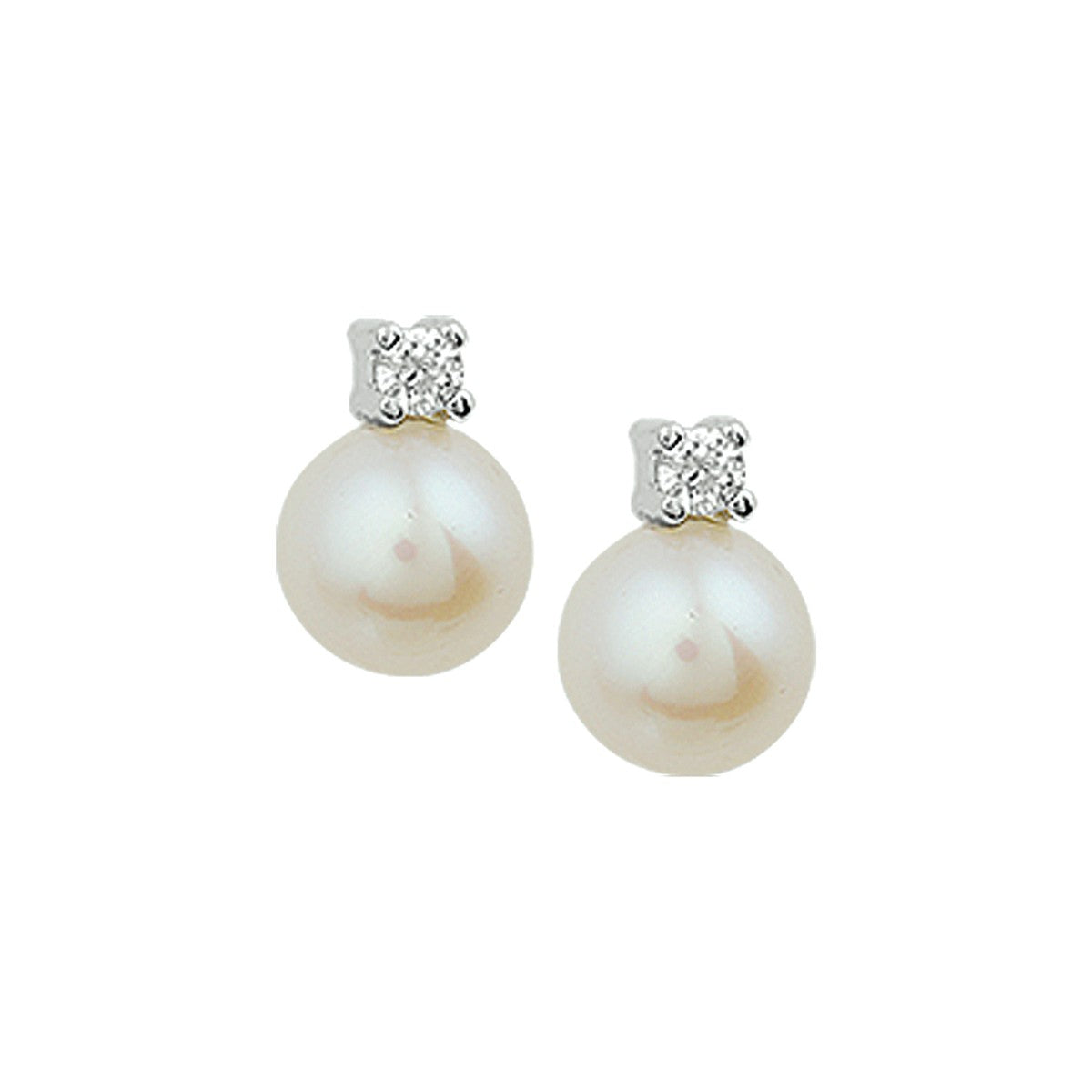 14K Witgoud Oorknoppen Parel En Diamant 0.10Ct (2X0.05Ct) H Si 4100774 - PansiteNederland.nl