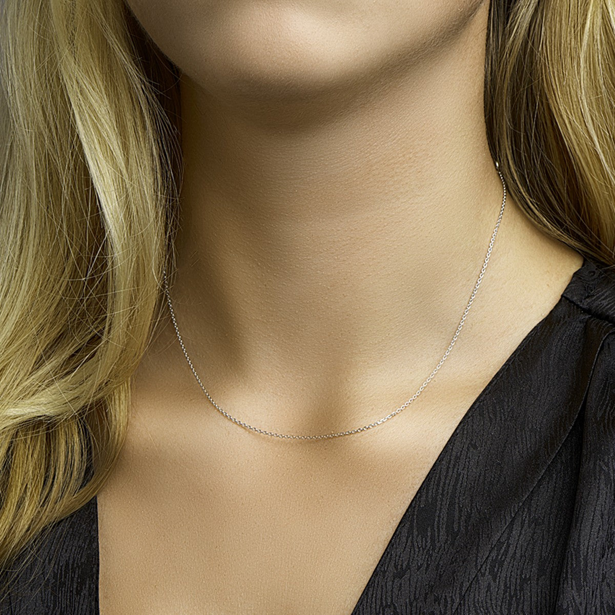 14K Witgoud Collier Anker Gediamanteerd 1,1 mm 4103323 - PansiteNederland.nl