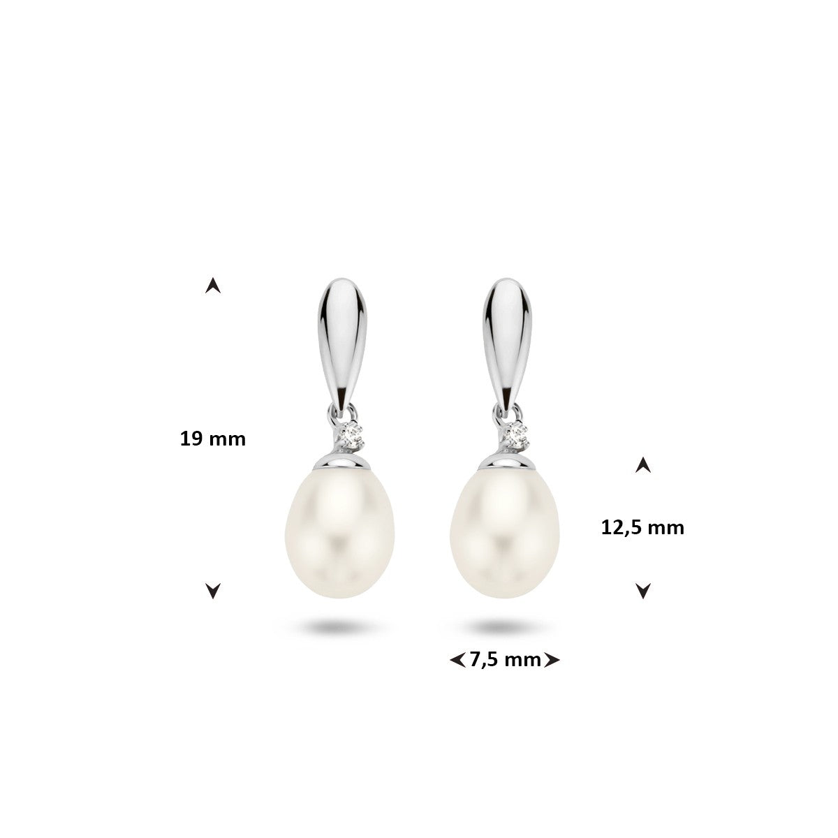 Hangende oorbellen parel en zirkonia 14K witgoud