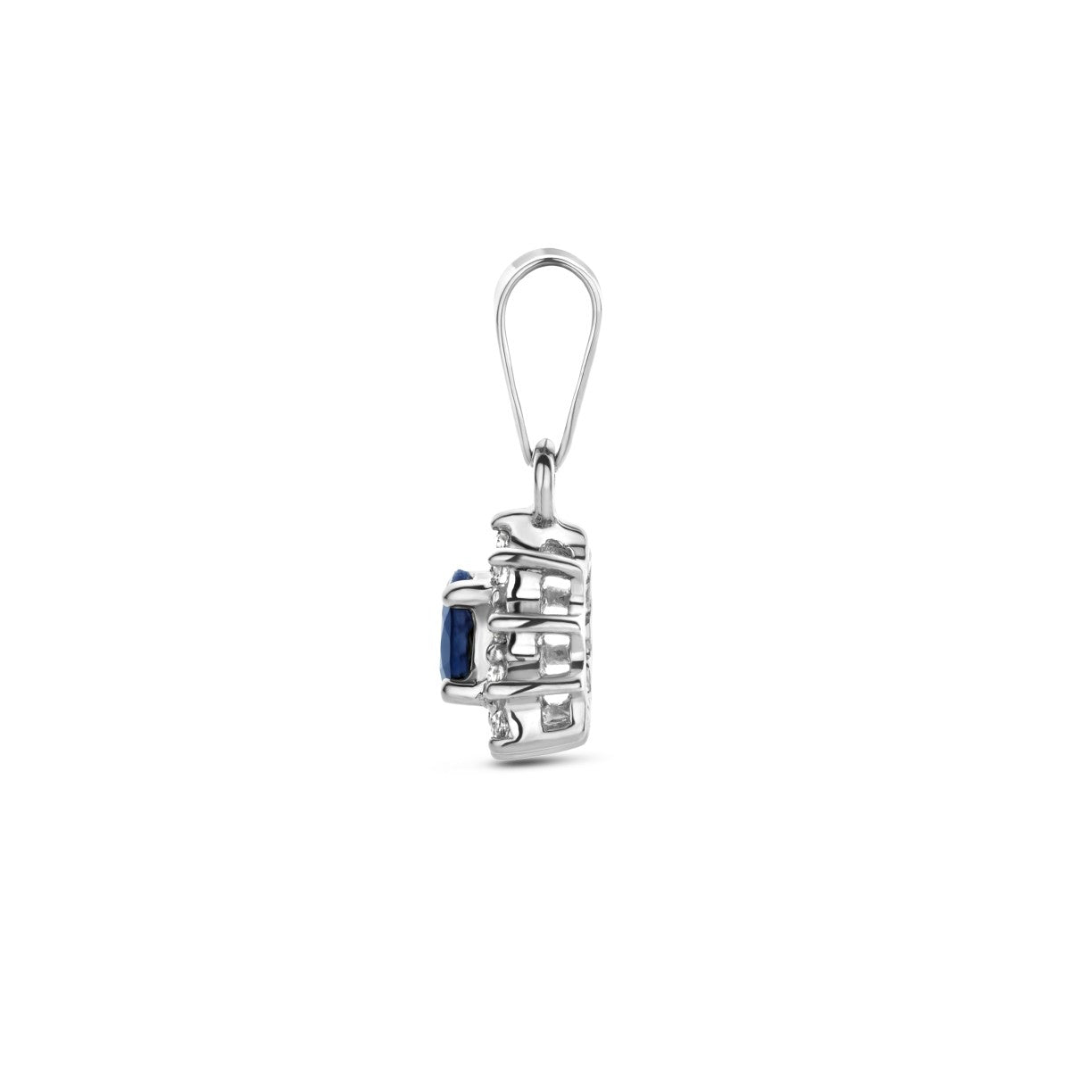 14K witgoud hanger saffier en diamant 0.08ct h p1 halo 4103751 - PansiteNederland.nl
