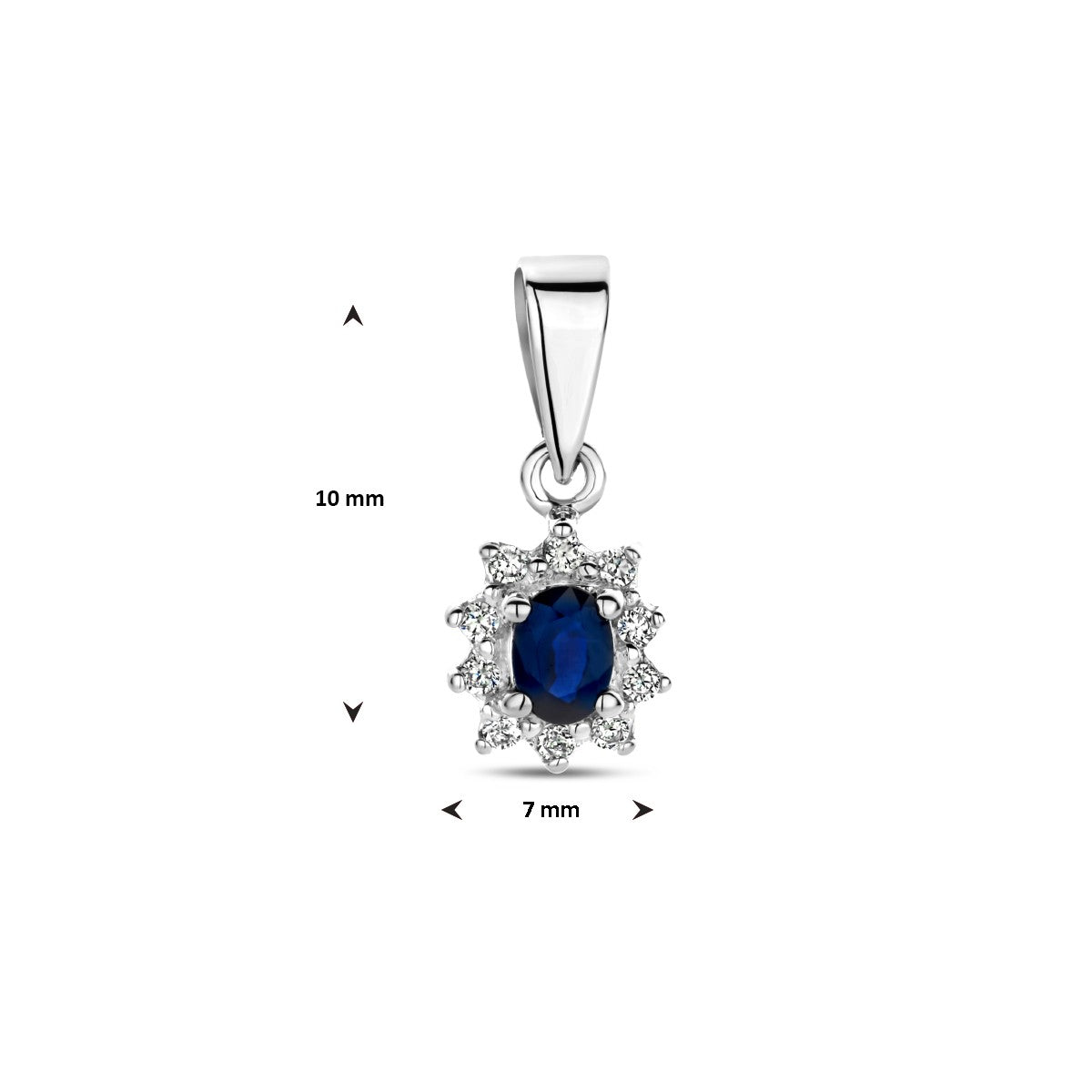 14K witgoud hanger saffier en diamant 0.08ct h p1 halo 4103751 - PansiteNederland.nl