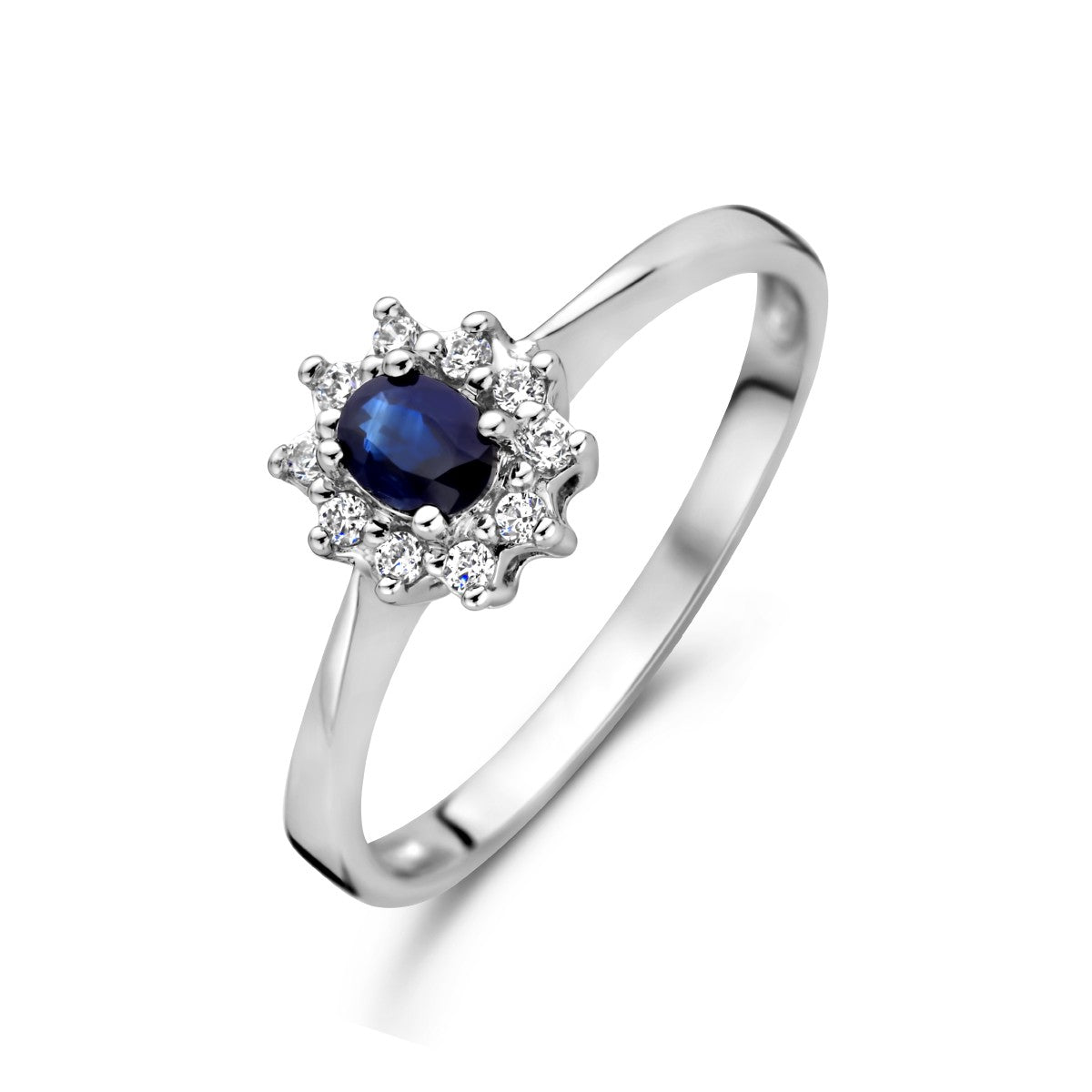 14K Witgouden Ring Saffier En Diamant 0.08Ct H P1 4103758 - PansiteNederland.nl