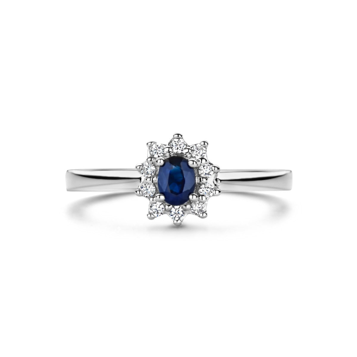 14K Witgouden Ring Saffier En Diamant 0.08Ct H P1 4103758 - PansiteNederland.nl