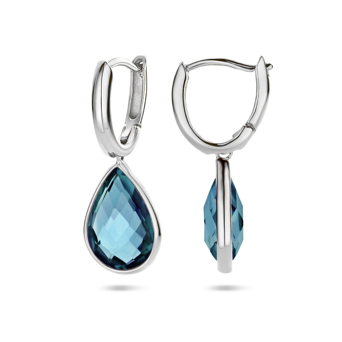 Oorbellen london blue kwarts 26 mm 14K witgoud