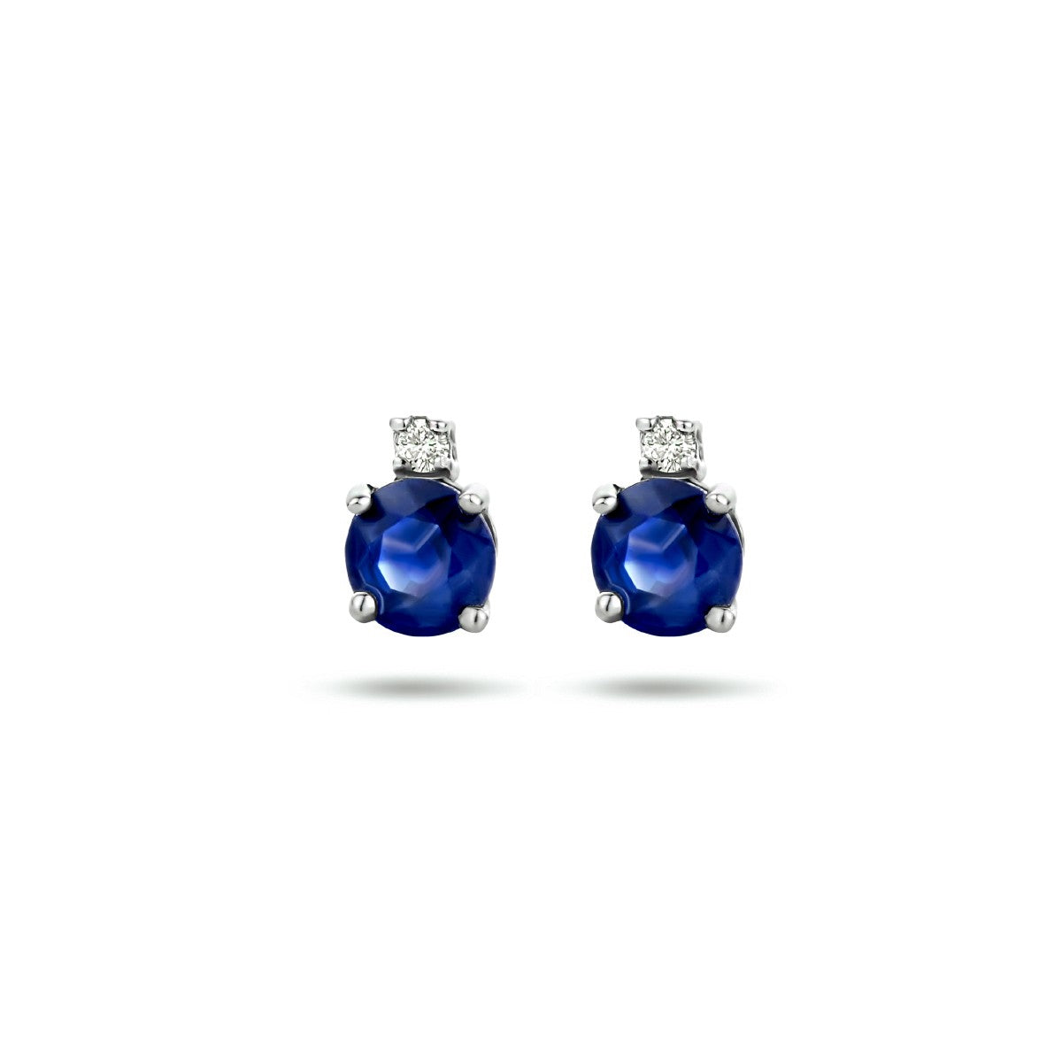 14K Witgoud Oorknoppen Saffier En Diamant (2X 0.015Ct) H Si 4105644 - PansiteNederland.nl