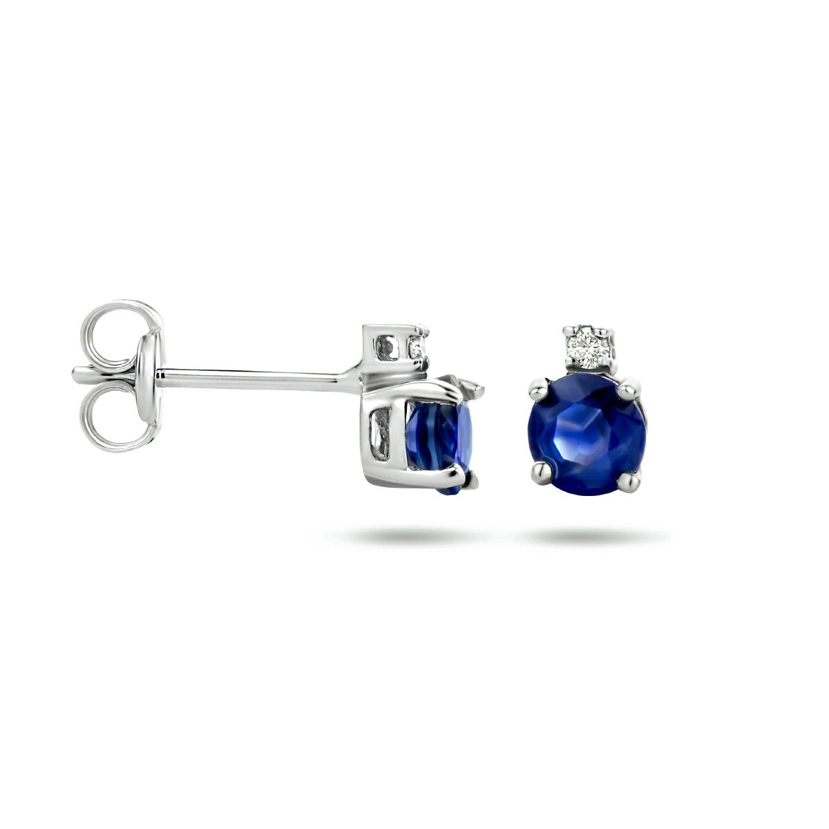 14K Witgoud Oorknoppen Saffier En Diamant (2X 0.015Ct) H Si 4105644 - PansiteNederland.nl