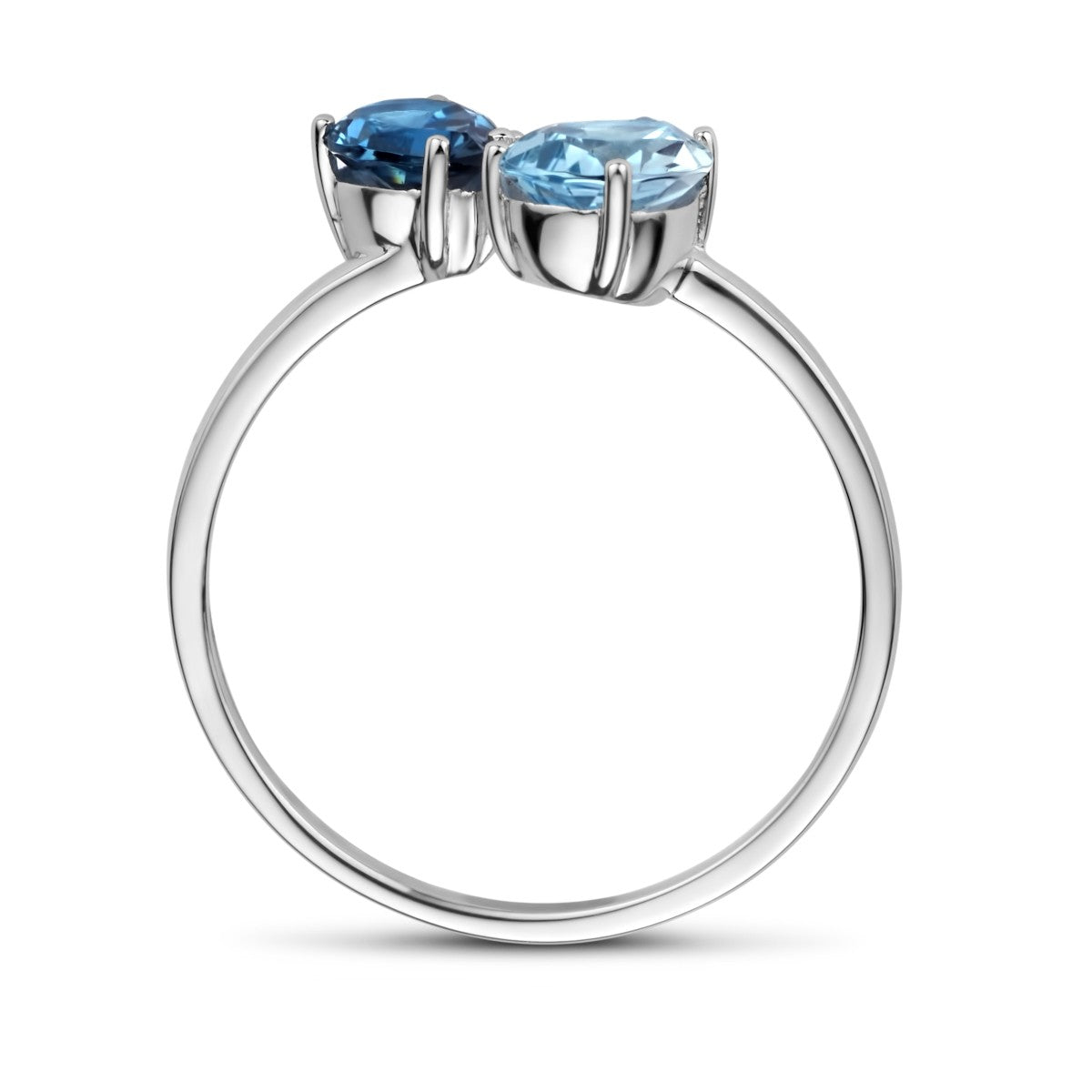 14K Witgouden Ring Trilogie London Blue Topaas, Blauw Topaas En Diamant 0.01Ct H P1 4105764 - PansiteNederland.nl
