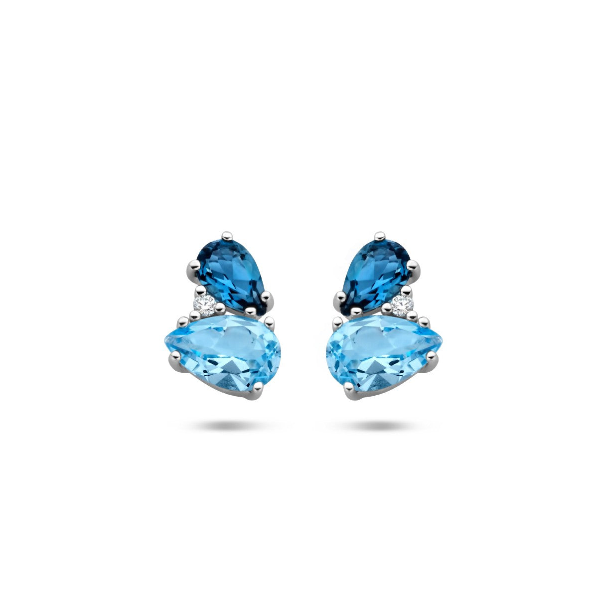 14K Witgoud Oorknoppen London Blue Topaas, Blauw Topaas En Diamant 0.015Ct (2X0.0075Ct) H P1 4105769 - PansiteNederland.nl