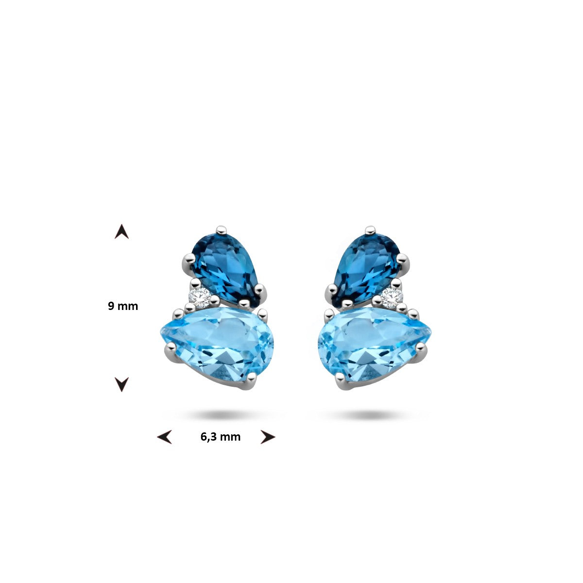 14K Witgoud Oorknoppen London Blue Topaas, Blauw Topaas En Diamant 0.015Ct (2X0.0075Ct) H P1 4105769 - PansiteNederland.nl
