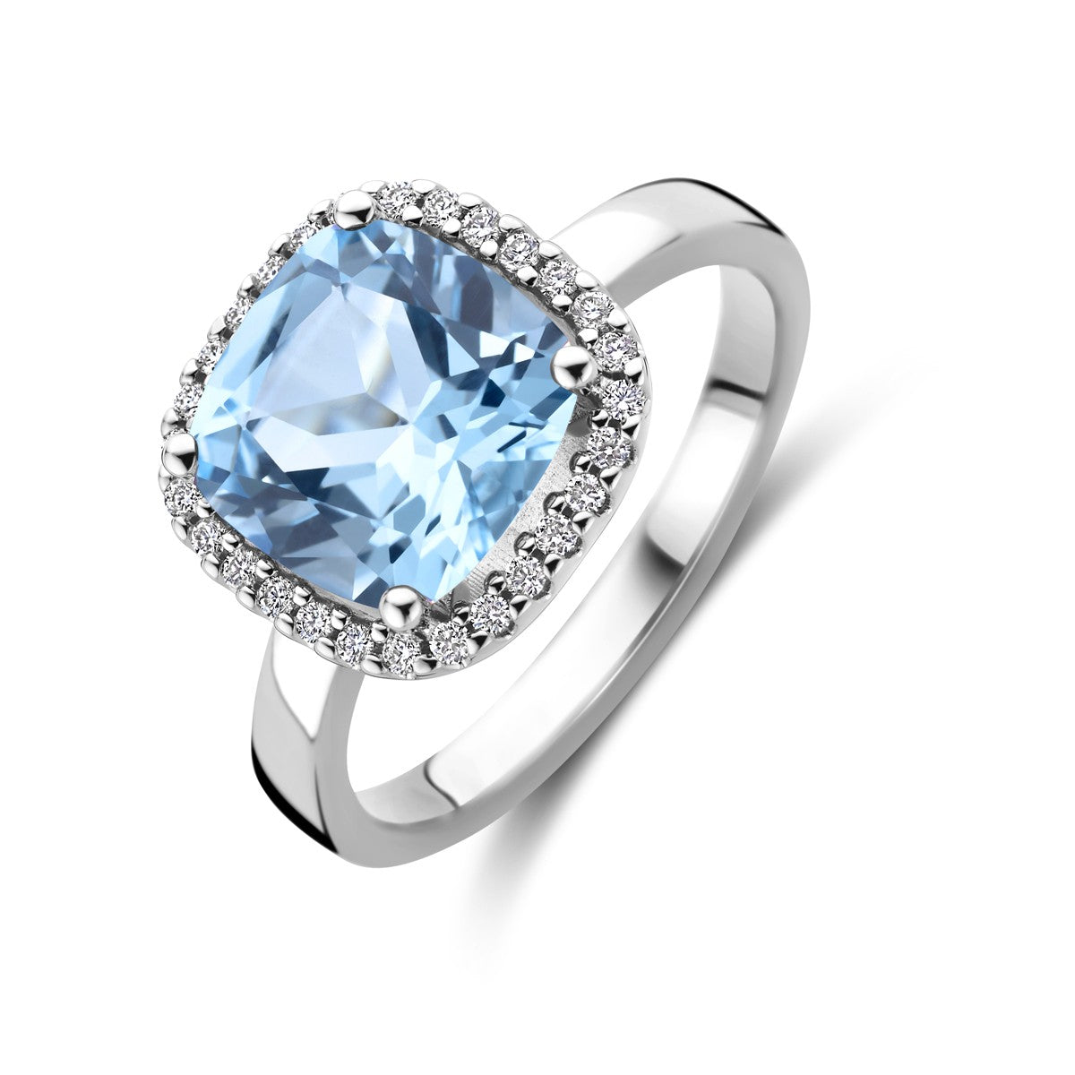14K Witgouden Ring Sky Blue Topaas En Diamant 0.14Ct H Si 4106364 - PansiteNederland.nl
