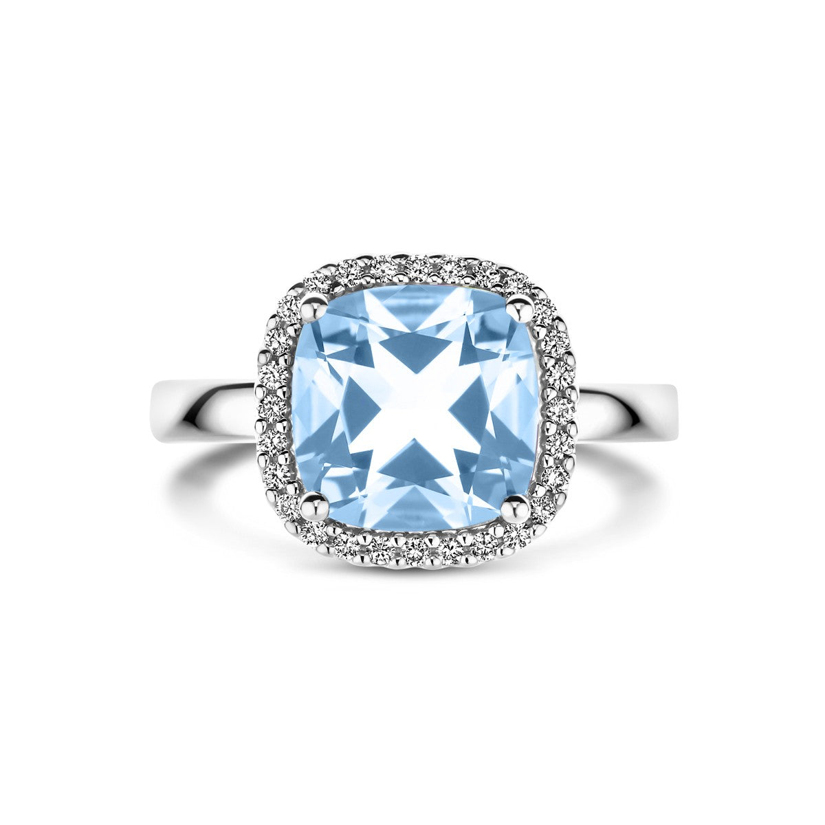 14K Witgouden Ring Sky Blue Topaas En Diamant 0.14Ct H Si 4106364 - PansiteNederland.nl
