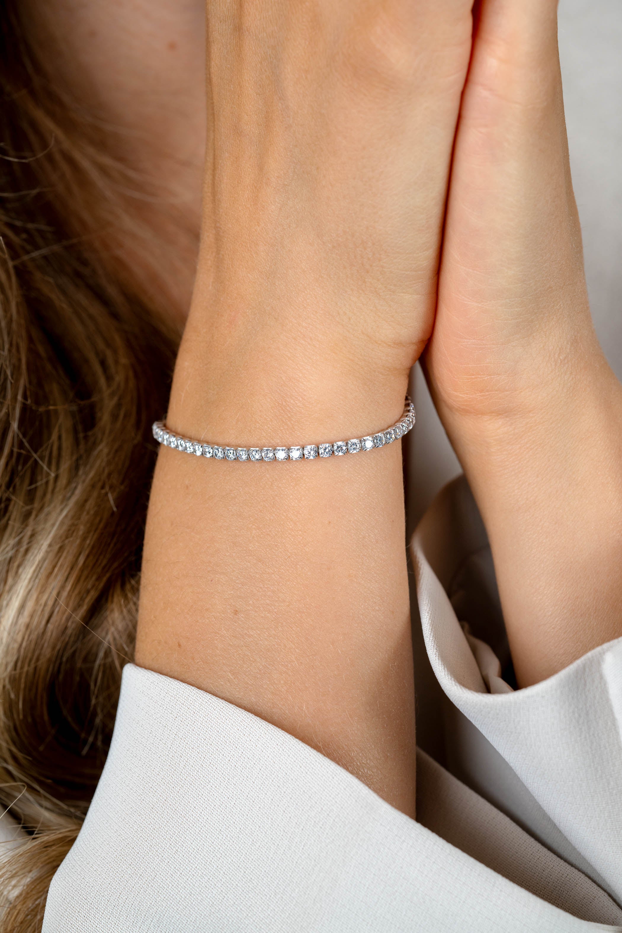 ZINZI zilveren tennis armband 3mm breed en bezet met witte zirkonia's in vierkante kastzettingen 17-20cm - ZIA2665