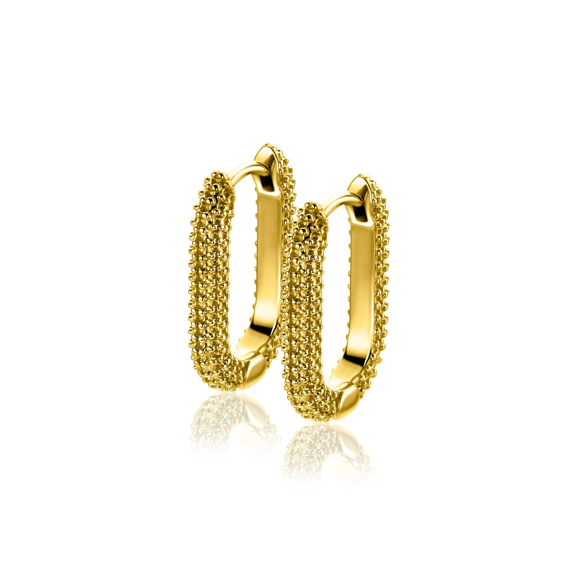 Zinzi 20mm gold plated zilveren oorringen in ovale vorm met bolletjes structuur en luxe klapsluiting ZIO2694G - PansiteNederland.nl
