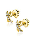 ZINZI Gold 14 krt gouden oorstekers met X-vorm, bezet met witte zirkonia's 6mm ZGO549
