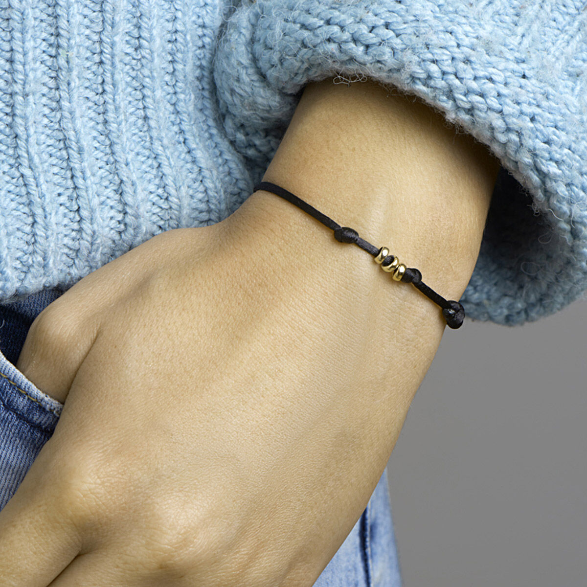 Fantasy Collection Armband satijn zwart 13 - 26 cm 14K goud met rubber/nylon/leer