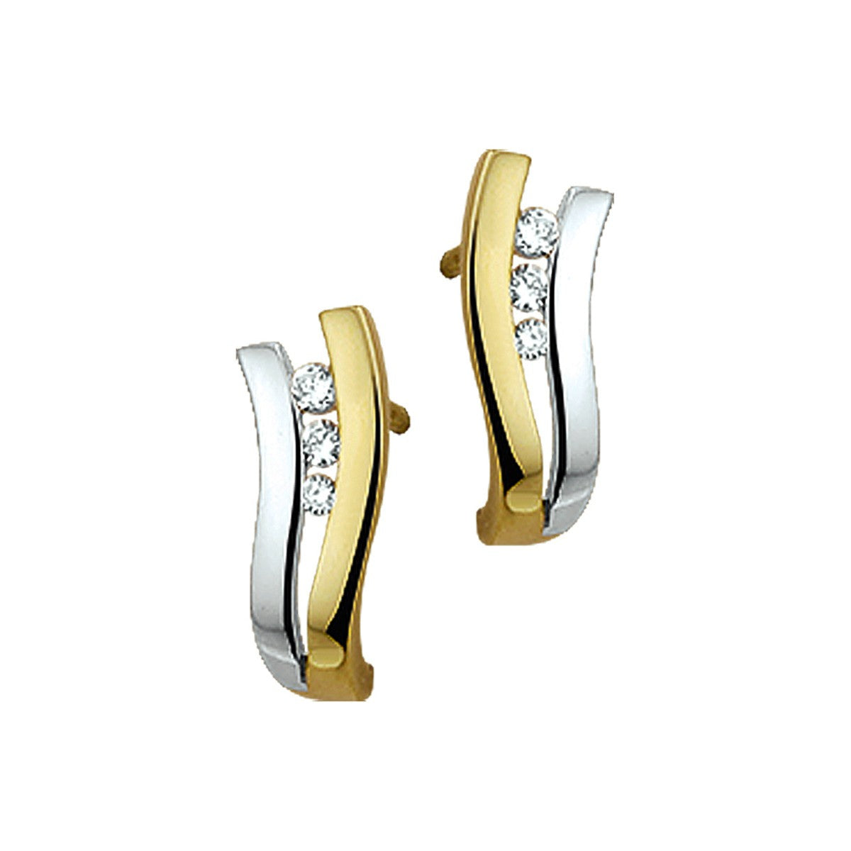 14K Bicolor Goud Geel/Wit Oorknoppen Zirkonia 4202645 - PansiteNederland.nl
