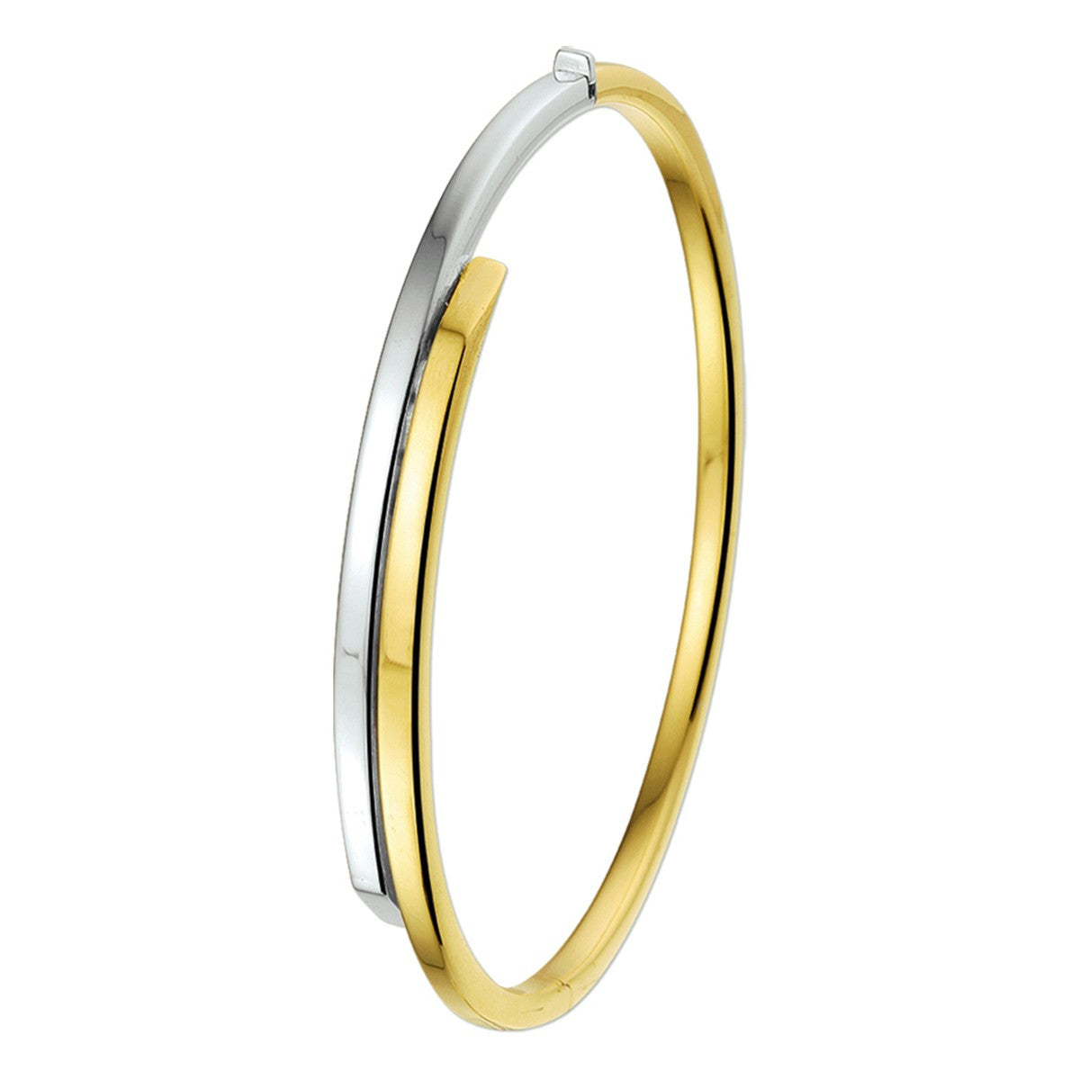 14K Bicolor Goud Geel/Wit Bangle Scharnier Vlakke Buis 6 X 60 Mm 4203239 - PansiteNederland.nl