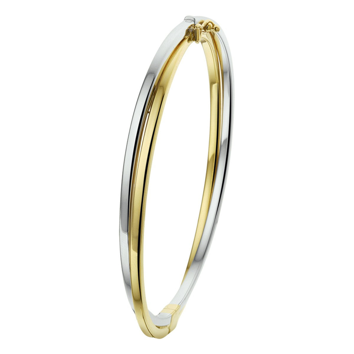 14K Bicolor Goud Geel/Wit Bangle Scharnier Vlakke Buis 4,5 X 60 Mm 4203423 - PansiteNederland.nl