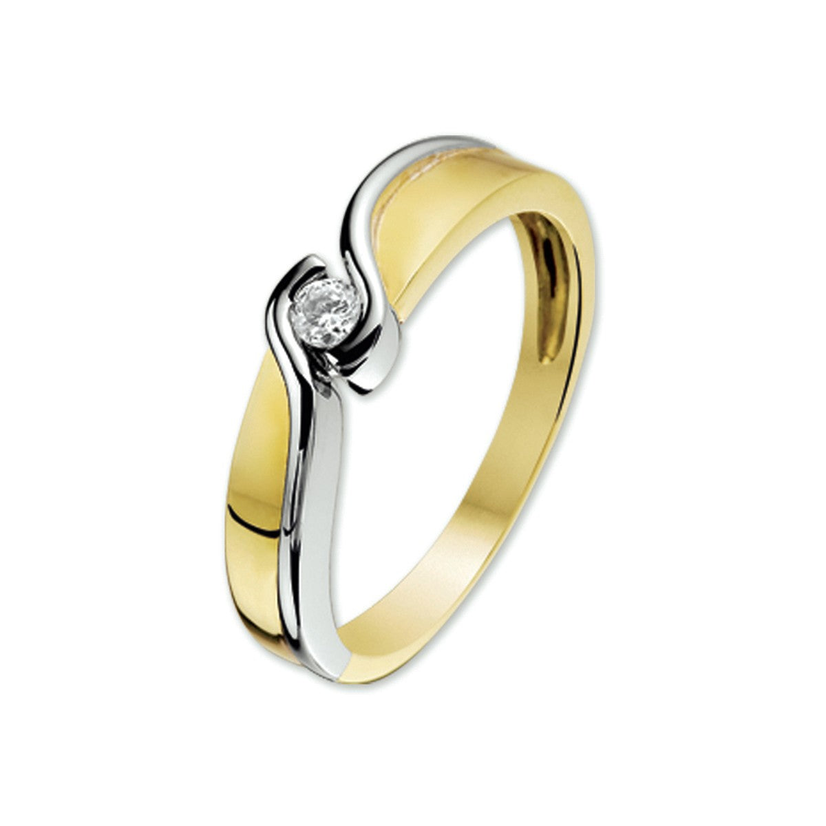 14K Bicolor Geel- En Witgoud Geel/Wit Ring Met Zirkonia 4205625 - PansiteNederland.nl